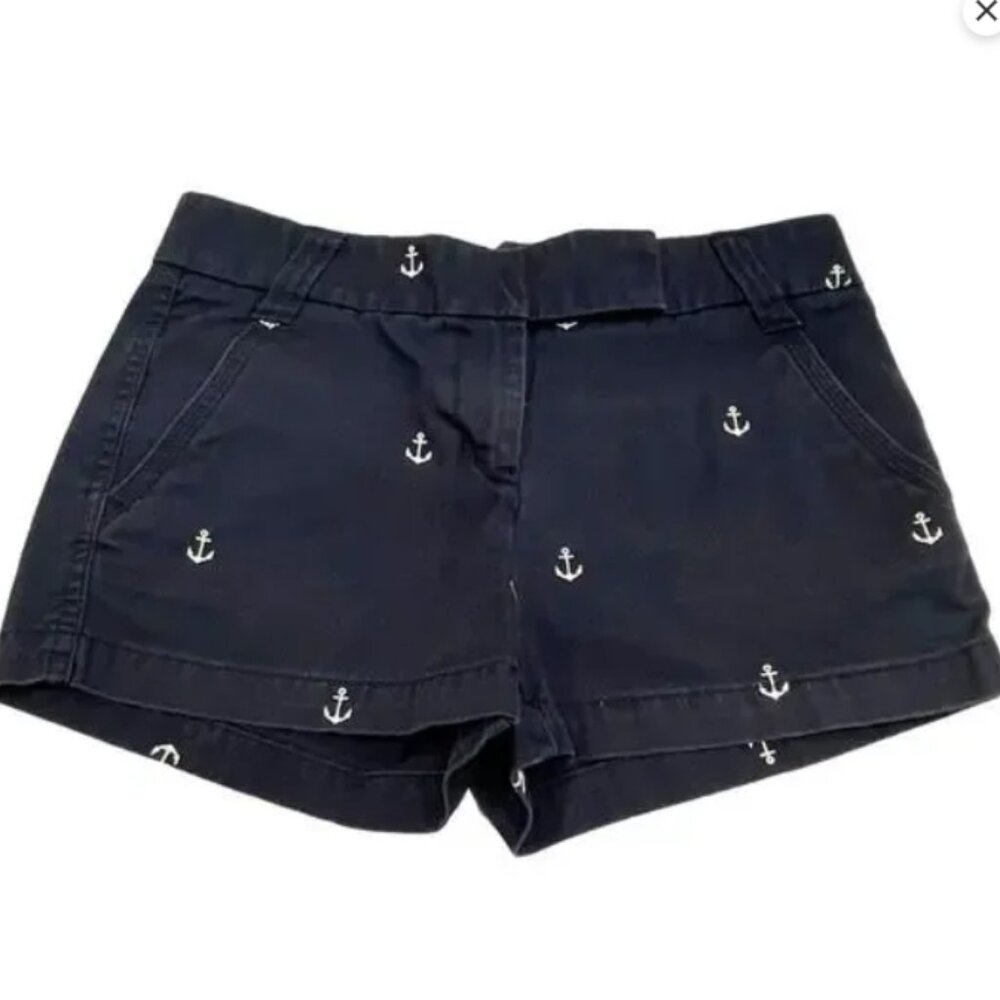 J.Crew Navy Blue Nautical Embroidered Anchor Chino Shorts Size 4
